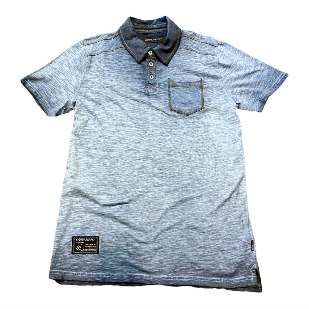 Short Sleeve Vintage Garment Oil Wash Pokey Polo Shirt Blue